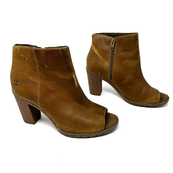 Timberland size 10  Tillston peep toe brown leather heeled boots A1V2A A3234 - Picture 3 of 9